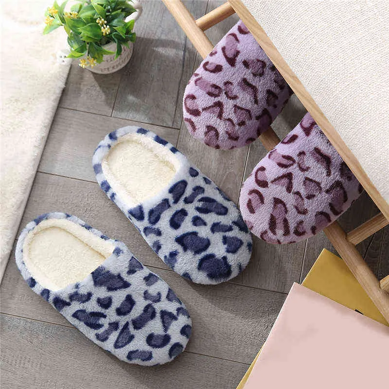 Leopard Soft Bottom Home Slippers Warm Shoes Woman Indoor Floor Slippers Non-Slips Shoes For Bedroom House Ladies Slippers H1115