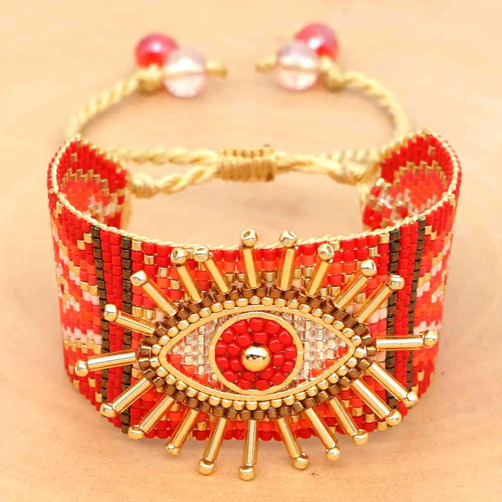 GO2BOHO MIYUKIブレスレット用女性Pulseras de Mujer Bohoジュエリートルコ邪眼ブレスレット手作りガラスビーズアームバンドギフト