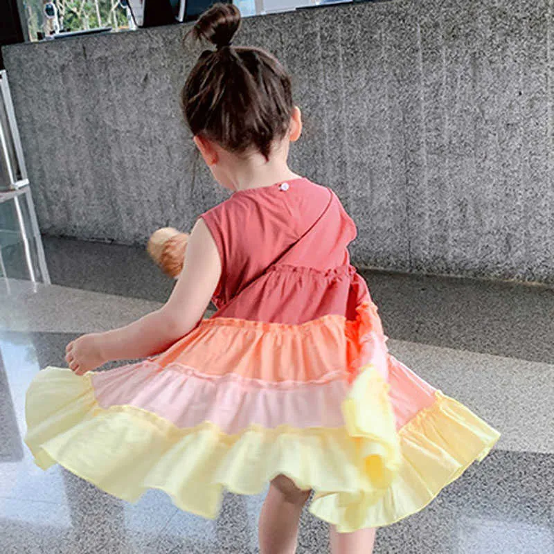 Meisjes jurk kleurrijke gradiënt mouwloze vest jurk 21 zomer kinderkleding 210625