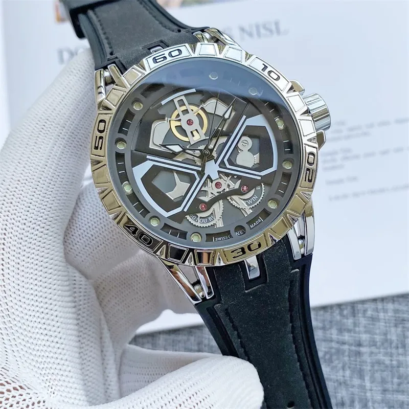 Branded Roger D 46mm Men's Watch Quartz Battery Silica Gel Strap Fashion Watches RD09121833