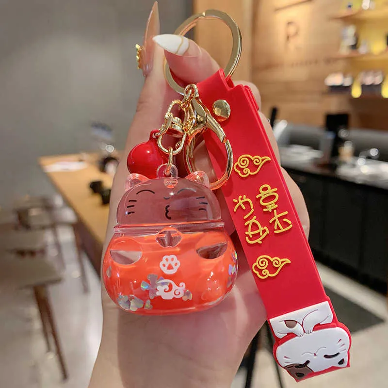 Kreatywny moda Lucky Cat Transparent Floating Bottle Blakin Kobieta Słodka akrylowa lalka kluczyka samochodowa wisior biżuterii Prezent G10199112547
