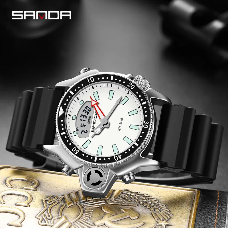 SANDA moda deporte hombres reloj de cuarzo relojes de estilo casual impermeable S Shock reloj masculino masculino 3008 210310298F