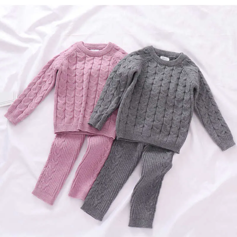 Ensembles de vêtements pour bébés filles enfants hiver tricot pull pull + pantalon infantile garçons tricot survêtements tout-petits pyjamas pour enfants x0902