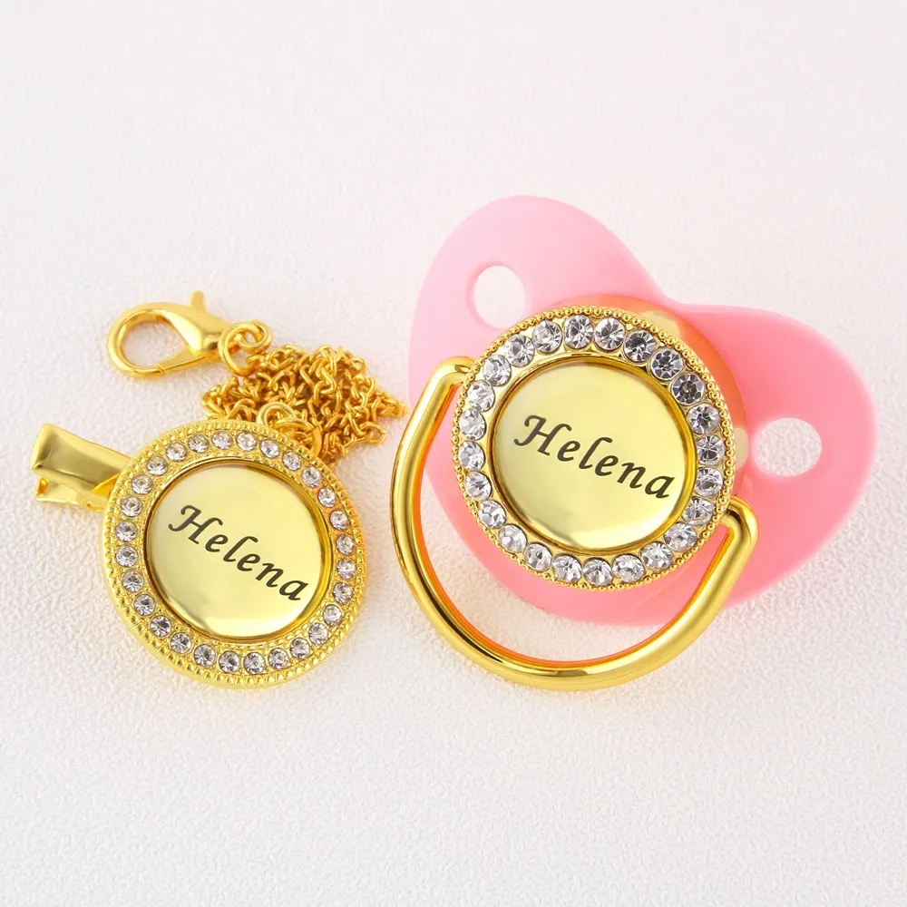 0–18 Monate, BPA-frei, personalisierbar, mit jedem Namen, personalisierter Gold-Bling-Schnuller und Clip, luxuriöser Baby-Schnuller für Babyparty-Geschenk 210226