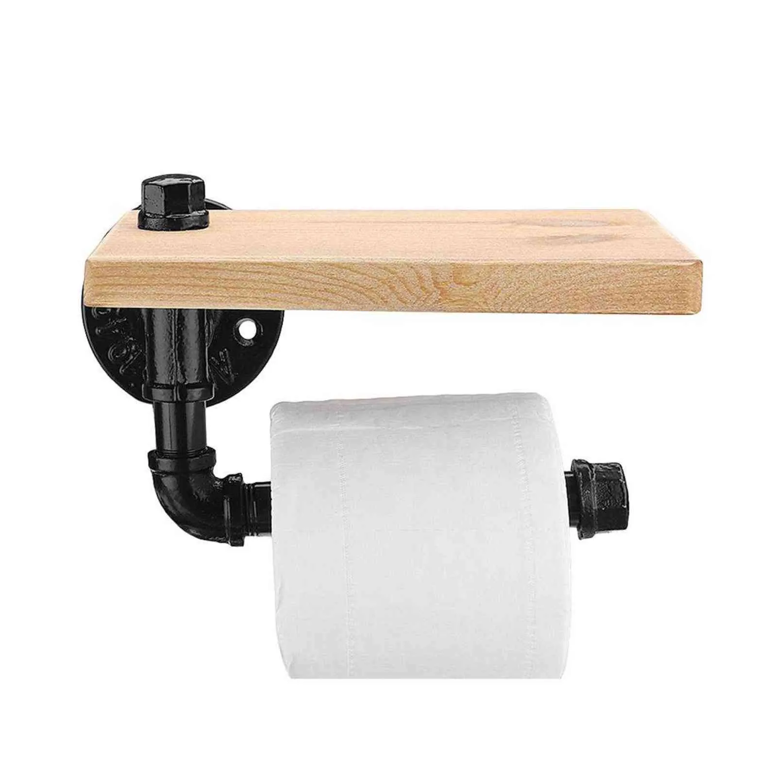 Papel de papel higiênico industrial rústico titular tubulação de tubulação flutuante banheiro de armazenamento de armazenamento organizador casa diy racks 211112