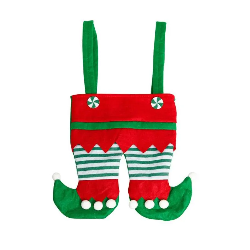クリスマスデコレーションエルフパンツキャンディーギフトバッグ、緑のスカートとストライプのストックを備えたパーティーSU220Lのための子供から子供まで