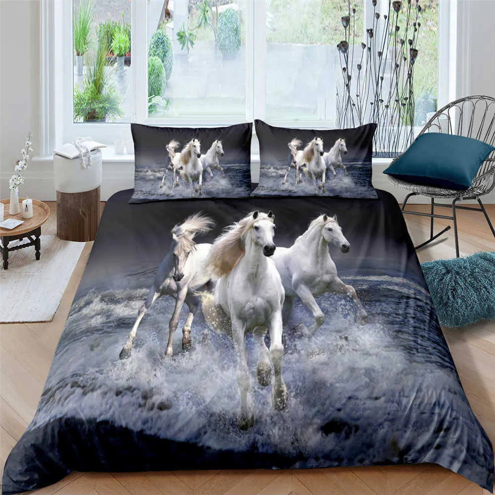 Bo Niu Set biancheria da letto Copriletto King Size Queen Letto completo Cavallo Animale Camera da letto Consolatore H0913236V