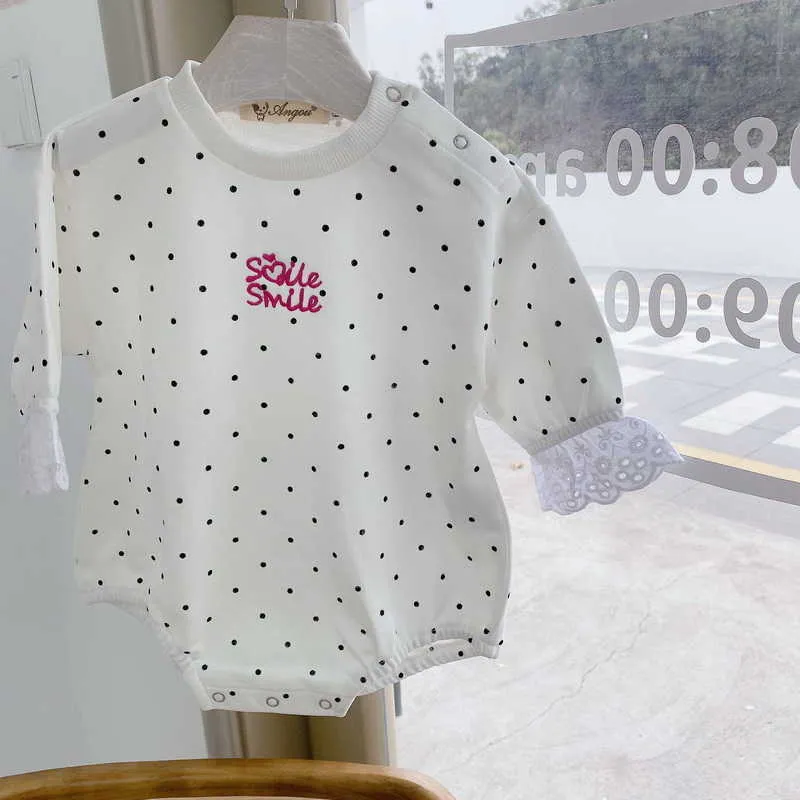 Summer Baby Girl Bodysuit Polka Dot Long Lace Sleeves Jumpsuit born Cute Style Kids Clothes E23 210610