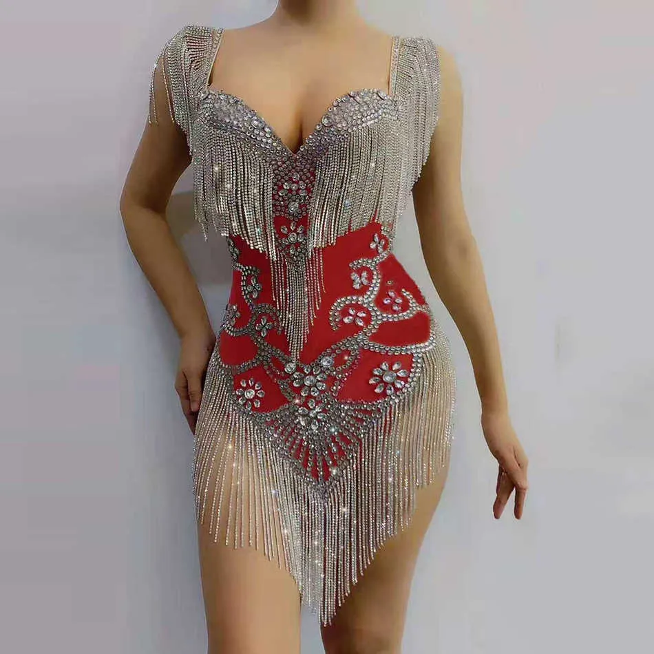 Mode d'été Luxe Diamant Gland Design Sexy Col En V Sans Manches Celebrity Party Club Mini Robe Robes 210525