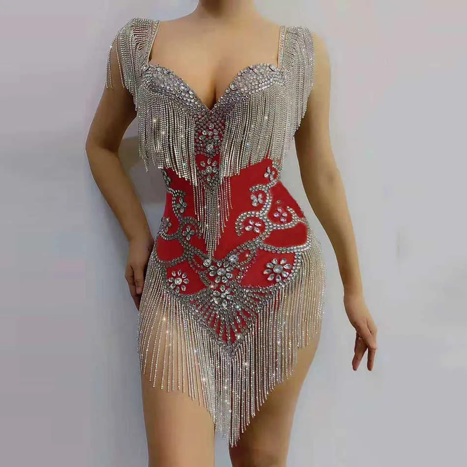 Summer Fashion Luxury Diamond Tassel Design Sexy scollo a V senza maniche Celebrity Party Club Mini Dress Vestidos 210525
