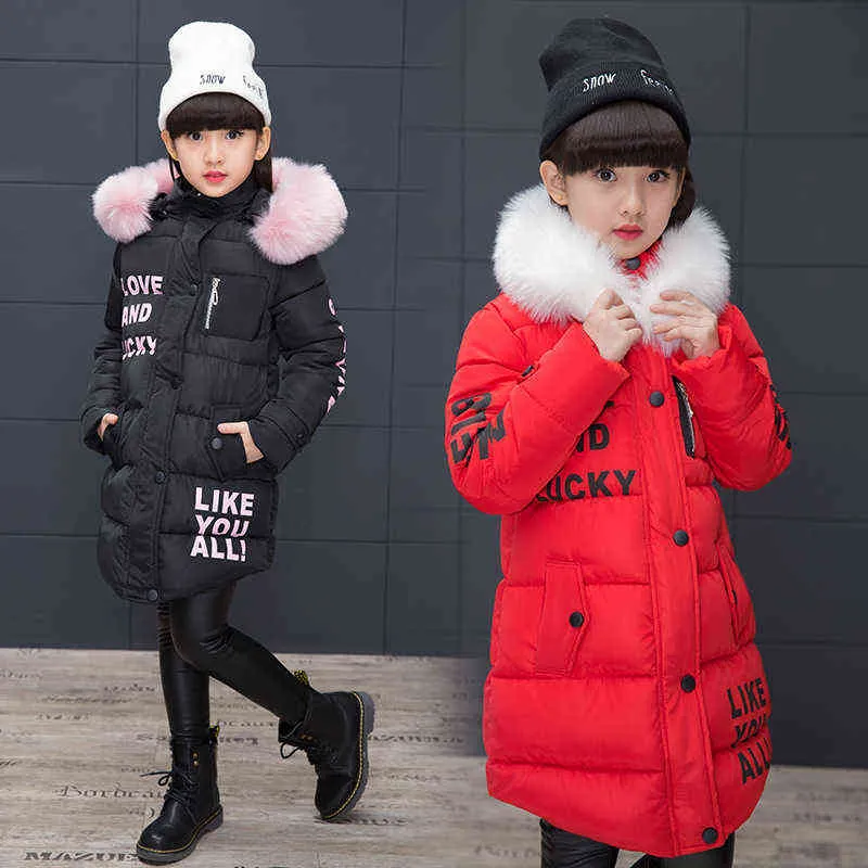 Girls Winter Coat Korean Fashion Length Padded Outerwear Thick Jacket Clothes 2 To 8 Years 211203