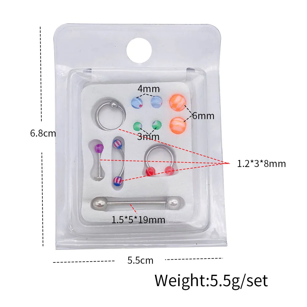 2/5 pièces monté sur carte en acier inoxydable nombril anneau nez anneau acrylique Interchangeable sourcil ongles nez corps Piercing bijoux