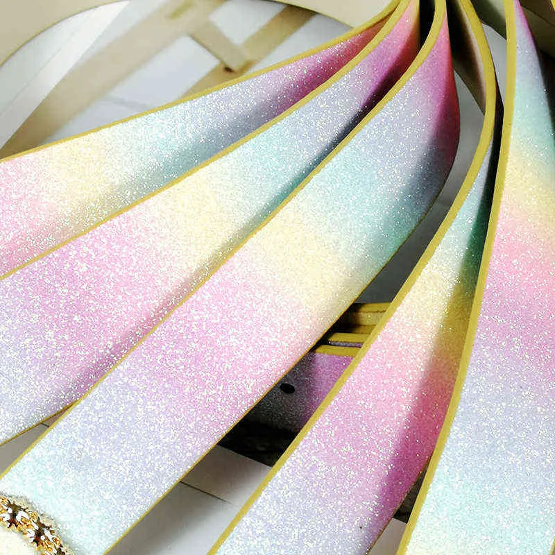 Ceintures brillantes colorées pour femmes arc-en-ciel couleur strass ceinture gothique ceinture femme perle cinturon mode bracelet rose luxe 2020 G220301