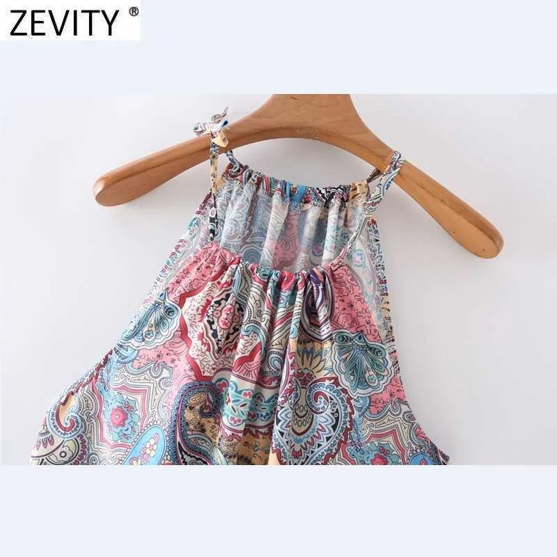 Zevity Donna Vintage Totem Anacardi Stampa Floreale Halter Mini Abito Femminile Chic Bohemian Abiti Abbigliamento Casual DS8322 210603