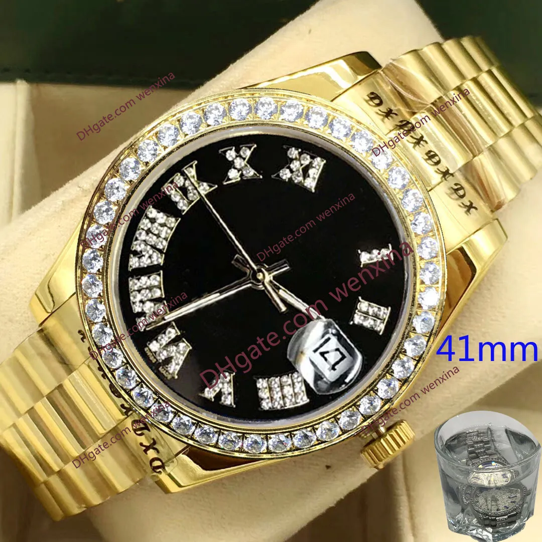 10 Haute Qualité Deluxe 41mm Hommes Montres Diamant Montre Noir visage bande blanche montre de luxe 2813 automatique Acier Étanche Wrist259K