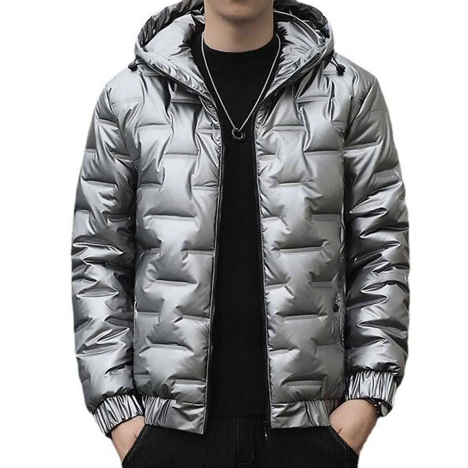 Ny stil Mäns Hooded Parkas Windbreaker Slim Glänsande Bomull Jacka Tillfälligt Varm Bekväm Vattentät Coat Vinter Män Kläder G1108