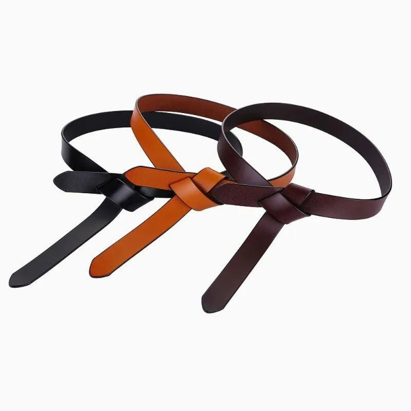 Cintos estes de design para mulheres de couro de couro punhado com cinta com cinta longa com tendência genuína longa