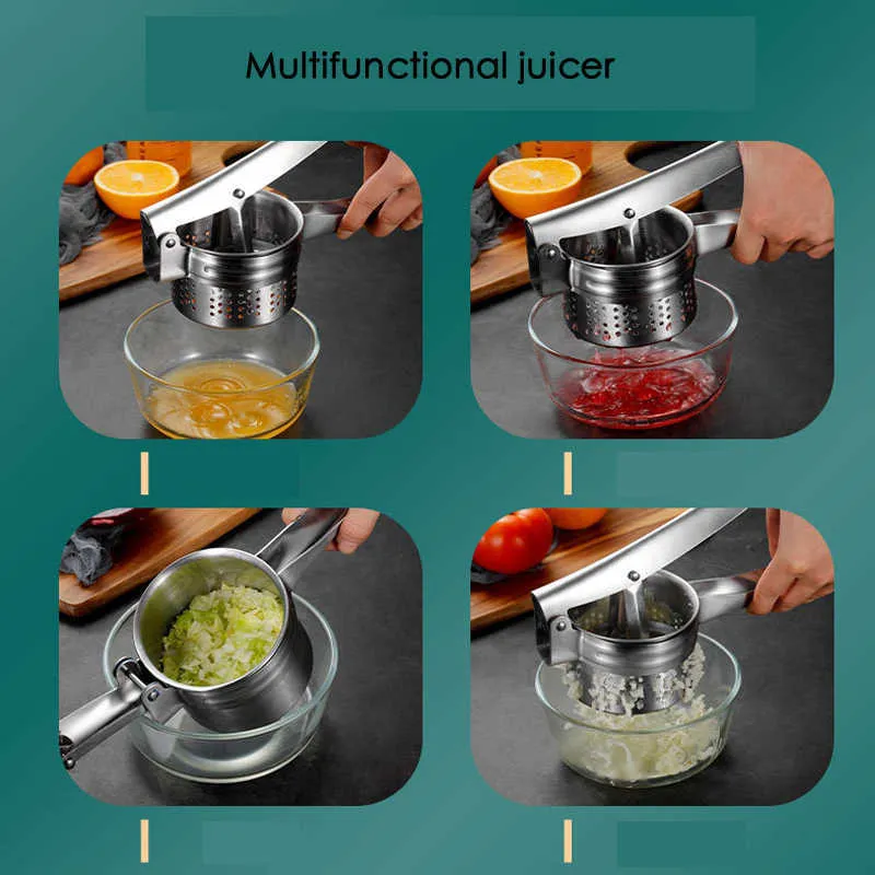 Roestvrijstalen handleiding Juicer Groente Fruit Squeezer Orange Lemon Cane Juice Knoflook Pers Setting Water 210628