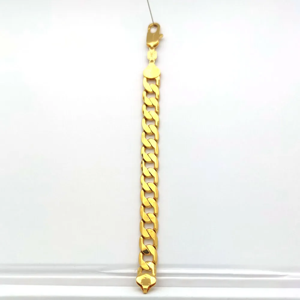Męskie damskie bransoletka krawężnik kubańska łańcuch łącza 12 mm 8 cali grzywna 18ct thai baht g f złota włoska 24K Connect Yellow Solid272k
