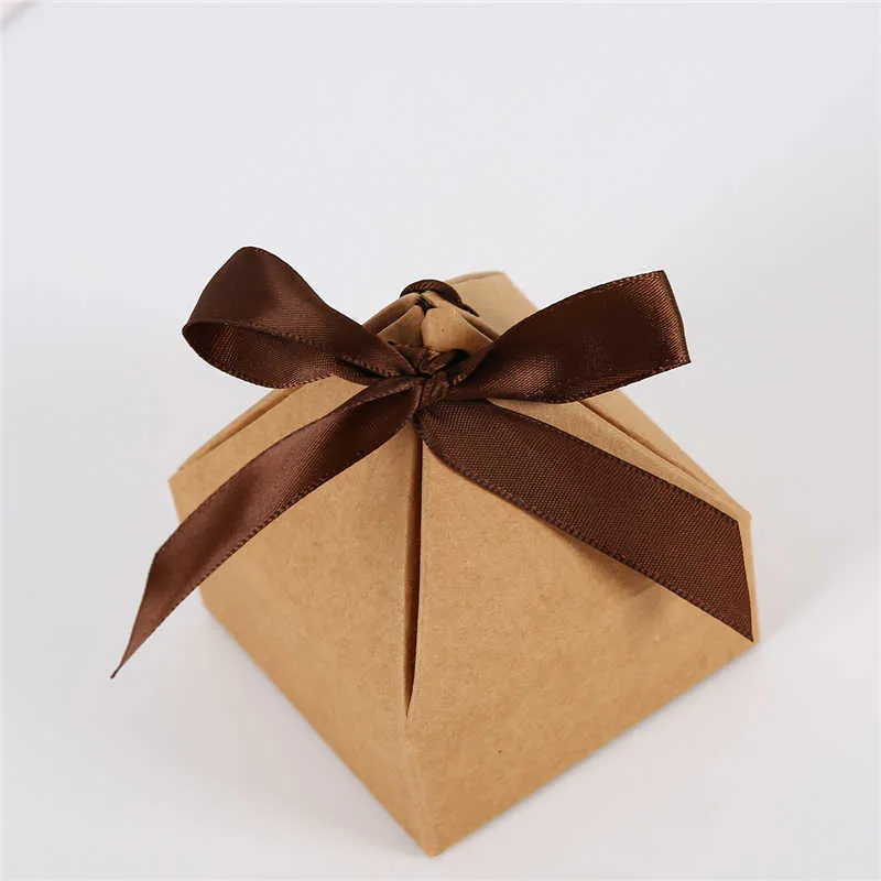 Stobag 7 * 7 * 3.5cm boîte de forme de diamant de mariage anniversaire bonbons chocolat emballage marbre événement faveur avec ruban cadeau 210602