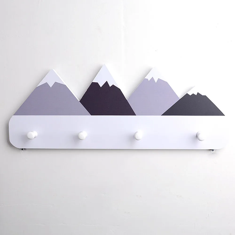 Nordic Style Wooden Mountain Kids Coat Rack Geometric Art Shelf For Clothes 4 Hook of Room Decor Idea Gift Y200429