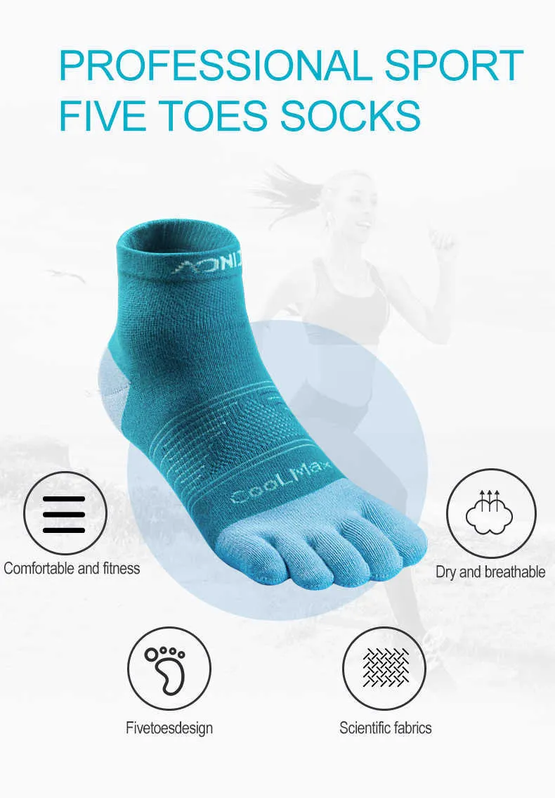 Aonijie E4806 2 Par Ultra Run Middle Tube Fem Toe Socks Quarter Socks Toesocks för att köra Marathon Race Trail 210727