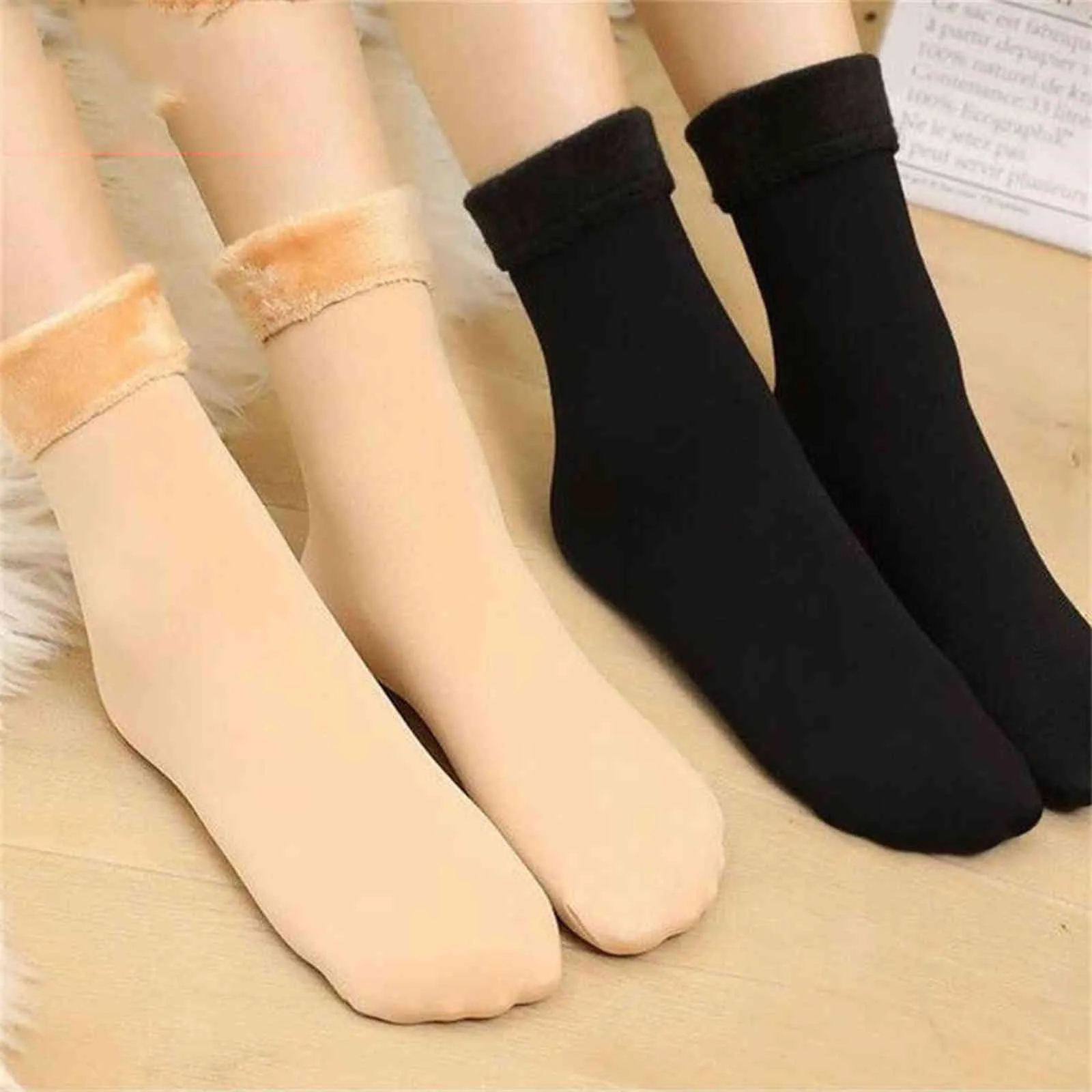 Women's men's Soks Winter Warm Thicken Thermal Socks Plus Velvet Thicken Wool Socken Solid Black Seamless Floor Sock Boots Women Y1119