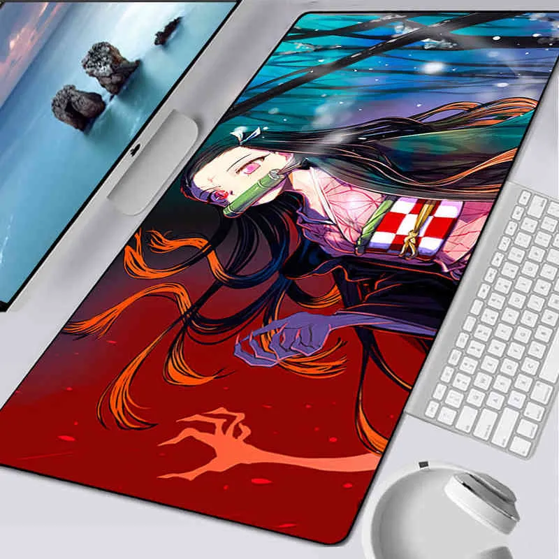 Stor spelmuspad XXL Computer Mousepad PC Gamer Mouse Mat Laptop Mausepad Demon Slayer Kamado Nezuko Keyboard Mat Desk Pad G220304