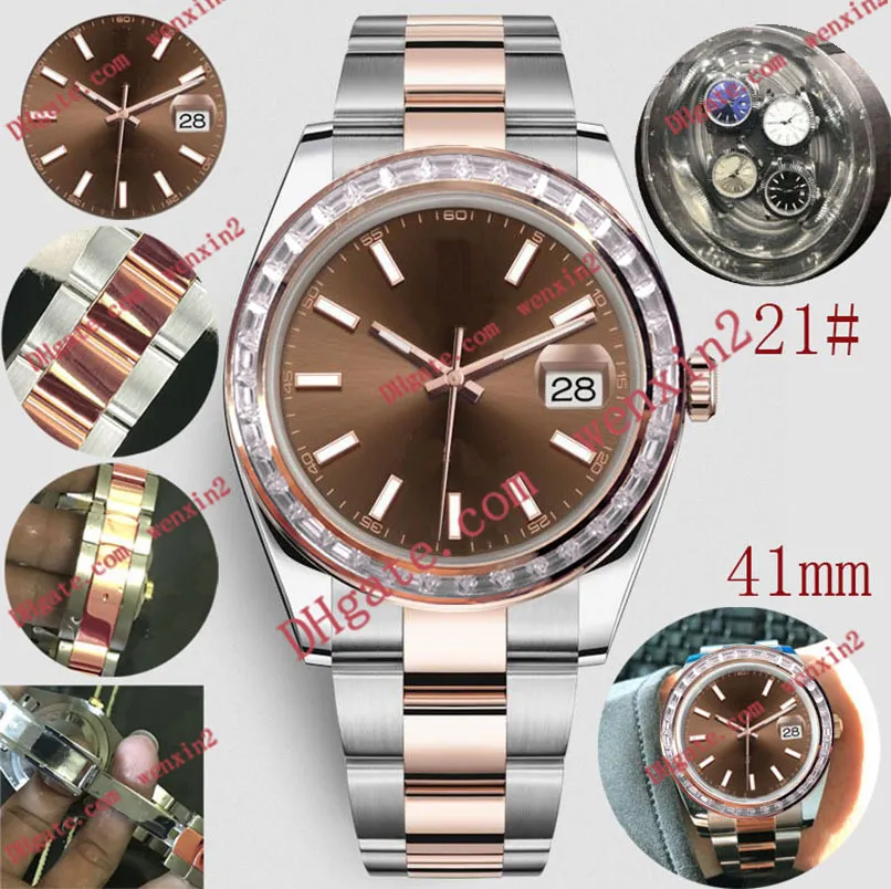 Números de relógios masculinos à prova d'água Mechanica automático Um diamante em forma de tira 41 mm Bisel de aço inoxidável de alta qualidade Esportes Estilo Clássico Relógios de pulso de ouro