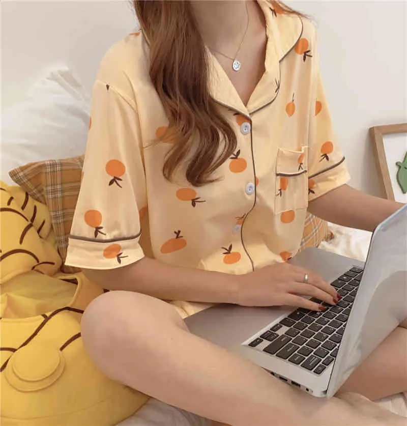 Meninas de verão elegante sleepwear de alta qualidade Homewear impresso de algodão princesa doce pijama conjuntos 210525