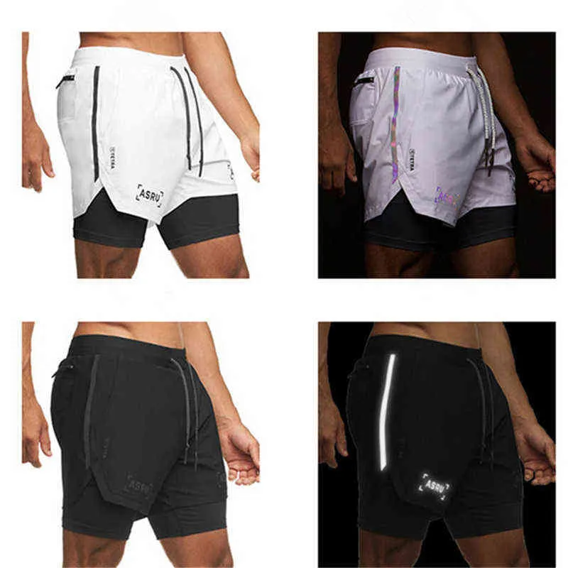 Pantalones cortos reflectantes para correr para hombre 2 en 1, pantalones cortos deportivos para correr, entrenamiento de secado rápido para hombre, pantalones cortos para gimnasio para hombre, pantalones cortos deportivos para gimnasio H1210