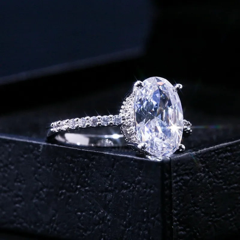 Big Owalny Pierścień Cut Cyrkon Mikro utwardzony CZ 925 Pierścień dla kobiet biżuteria