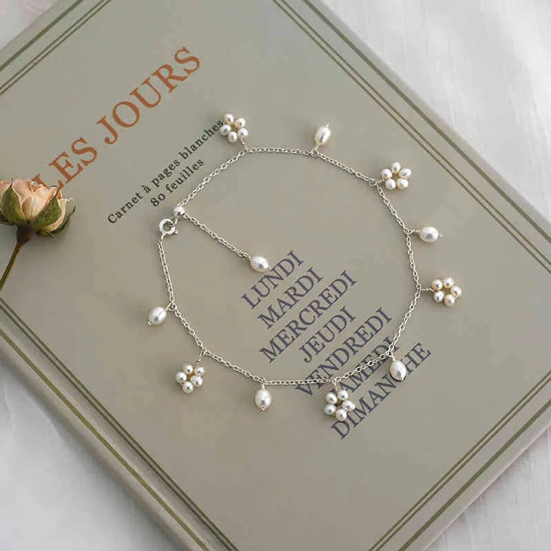 ASHIIQI Cavigliera di perle d'acqua dolce naturale Gioielli da sposa fatti a mano in vero argento sterling 925 da donna