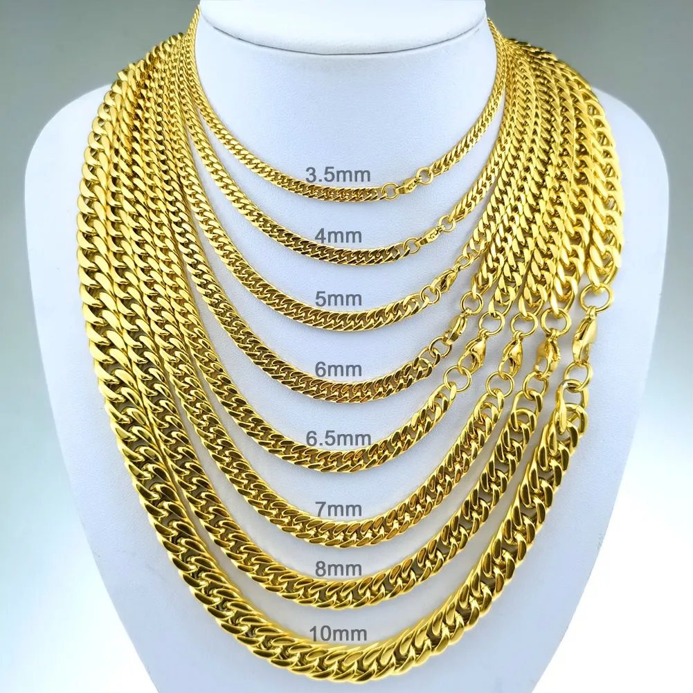 18 Karat Goldton Herren Damen Hip Hop Edelstahl Cuban Link Halskette Schmuck