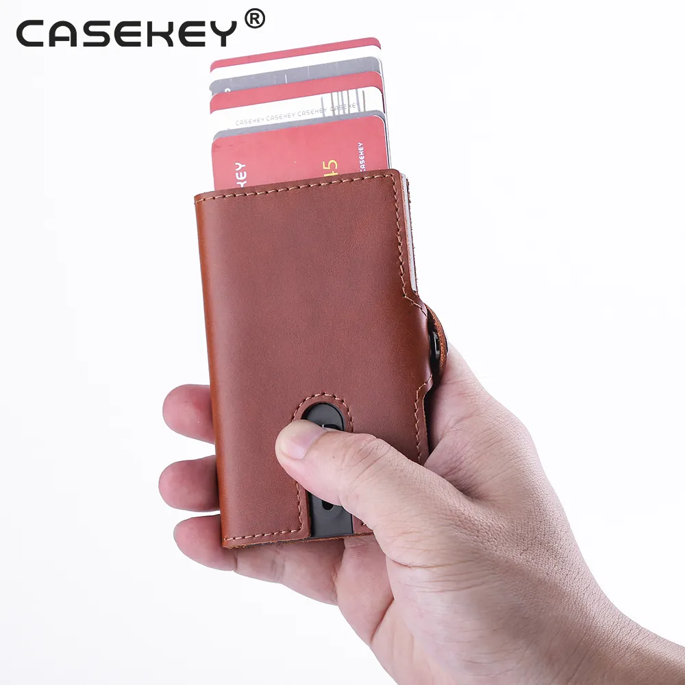 Men Casekey Genuine Leather Holder Case Slim Pocket Coin Purse Wallets