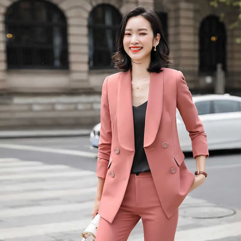 High-end women pants suit two-piece Autumn and winter elegant slim professional lady office jacket Fashion casual trousers 210527
