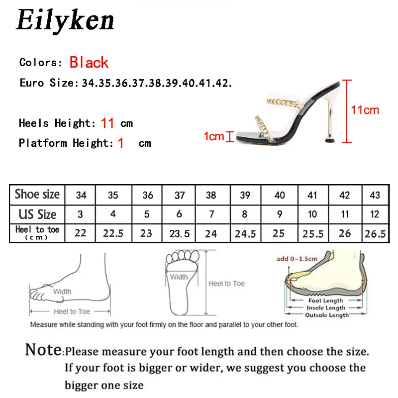 Eilyken Estate Moda Catena Decorazione PVC Trasparente Cinturino Pantofole da donna Sandali con punta quadrata Donna Stiletto Tacchi alti Scarpe 210310