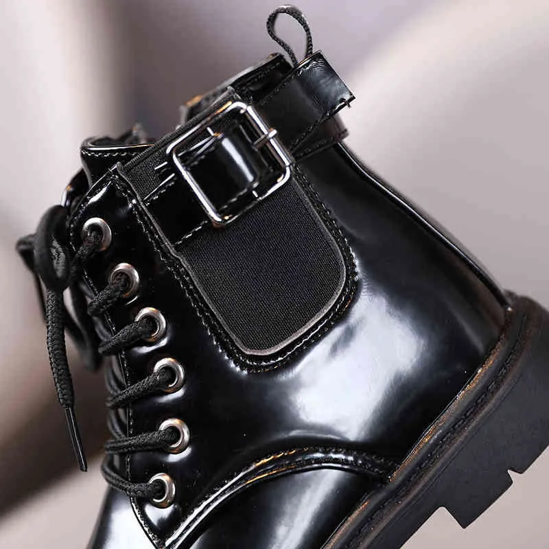 الفتيات مارتن الأحذية الخريف الفتيان واحدة الأسود براءات الاختراع الأحذية الجلدية عارضة لينة وحيد الاطفال الكاحل الحذاء 21-30 211227