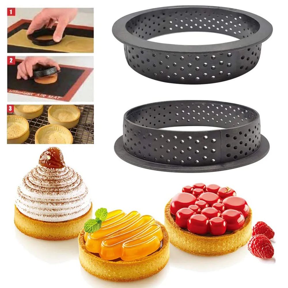 8 pçs / set Molde não-sticktart Tarte Anel perfurado de plástico de corte de plástico Mousse Circle Cutter DIY Acessórios 210225