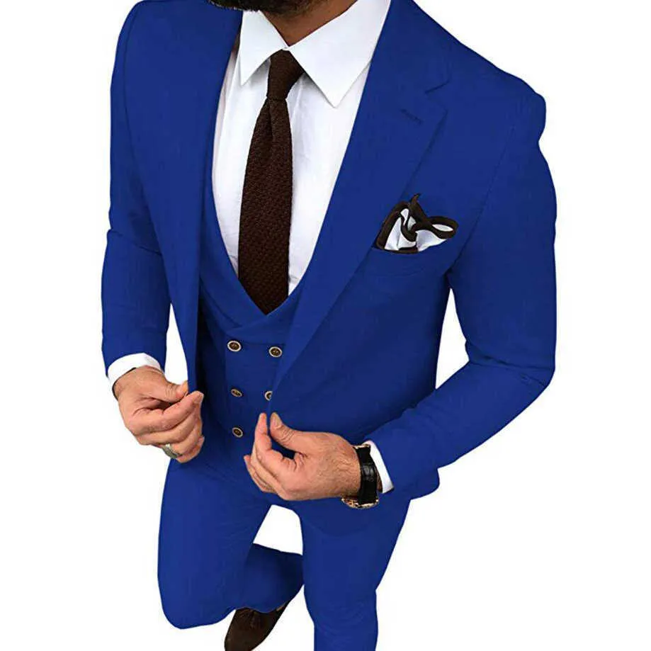 Bej Düğün Smokin Slim Fit Bir Düğme Erkekler Için Takım Elbise Özel Damat Takım Elbise Üç Adet Balo Örgün Erkek Suits Ceket + Pantolon + Yelek X0909