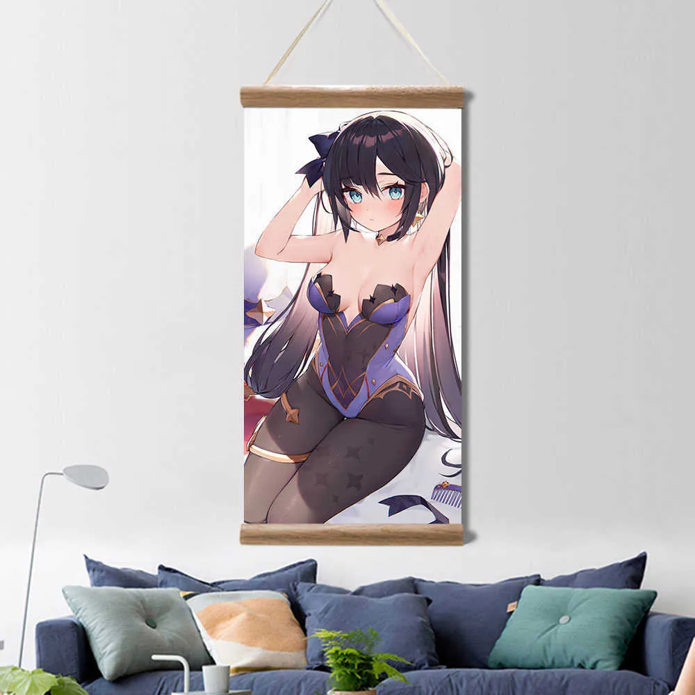 Genshin Impact Poster Mona Keqing Anime Picture Wall Canvas Poster Art Gioco Dipinti di scorrimento Living Room Decor con cornice Y0927
