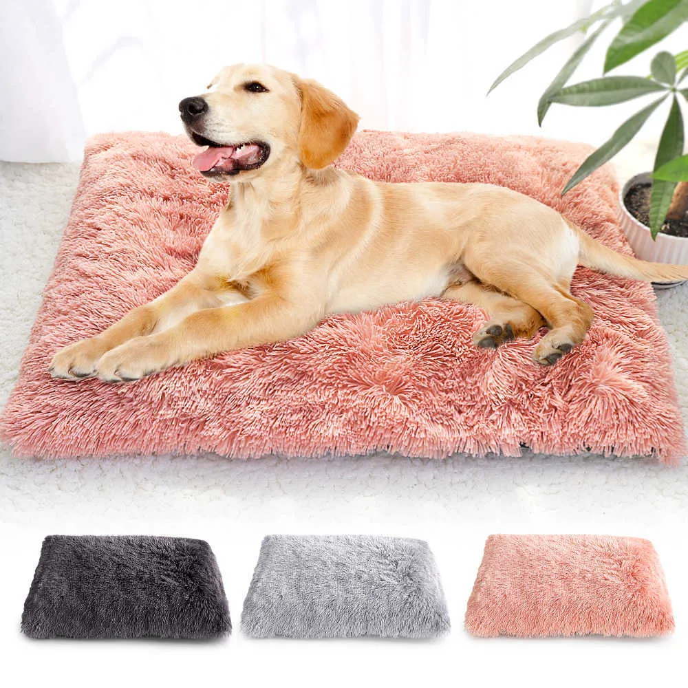 Mjuk Fleece Pet Dog Bed Mat Long Plush Winter Puppy Cat Bed Blanket Sova Cover Madrass för Små Stora Hundar Kuddehus 211009