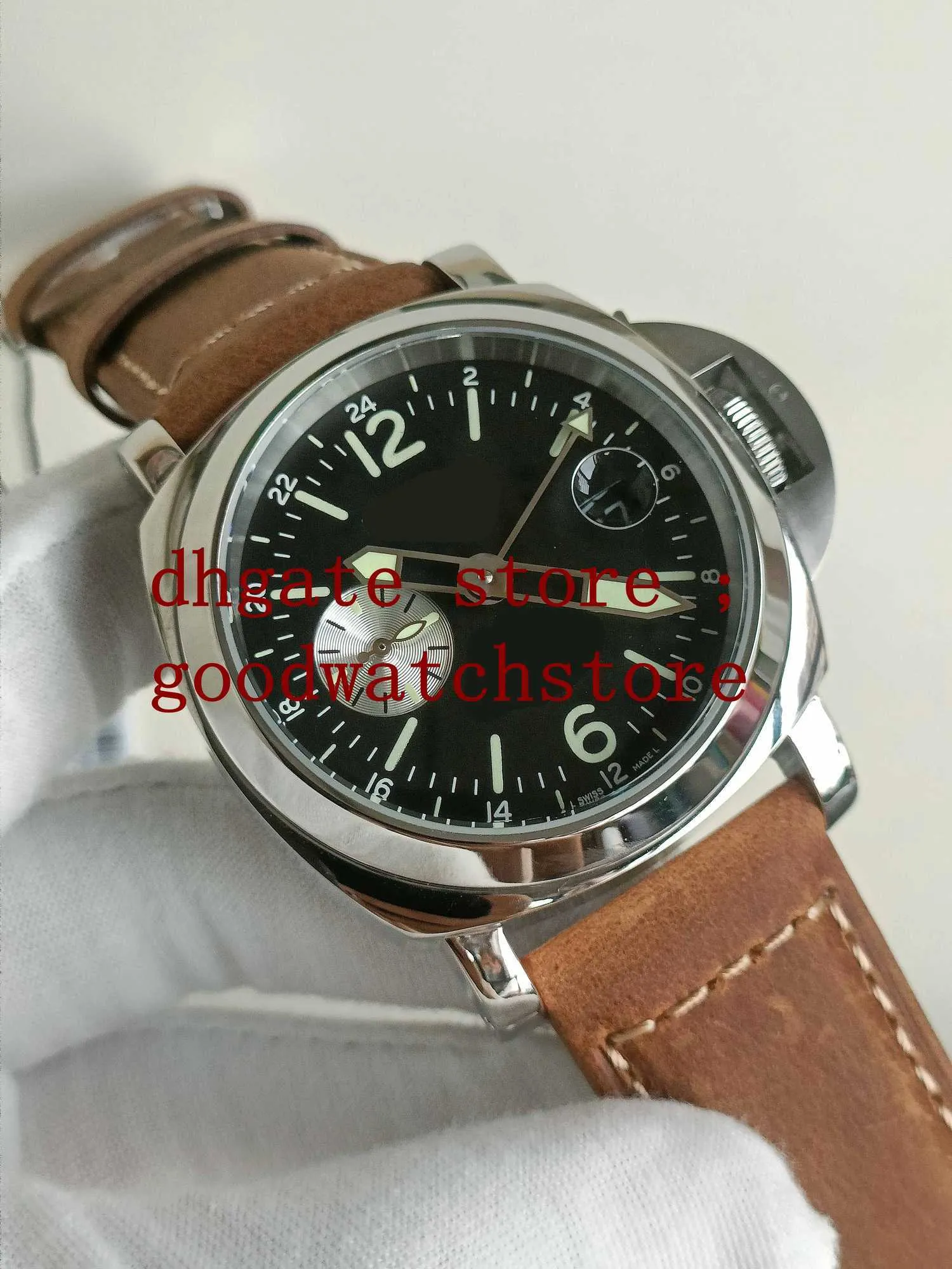 Men Limited 44mm GMT腕時計茶色の牛の革pam88自動ムーブメント品質時計バンド電源貯蓄ウォッチ230J
