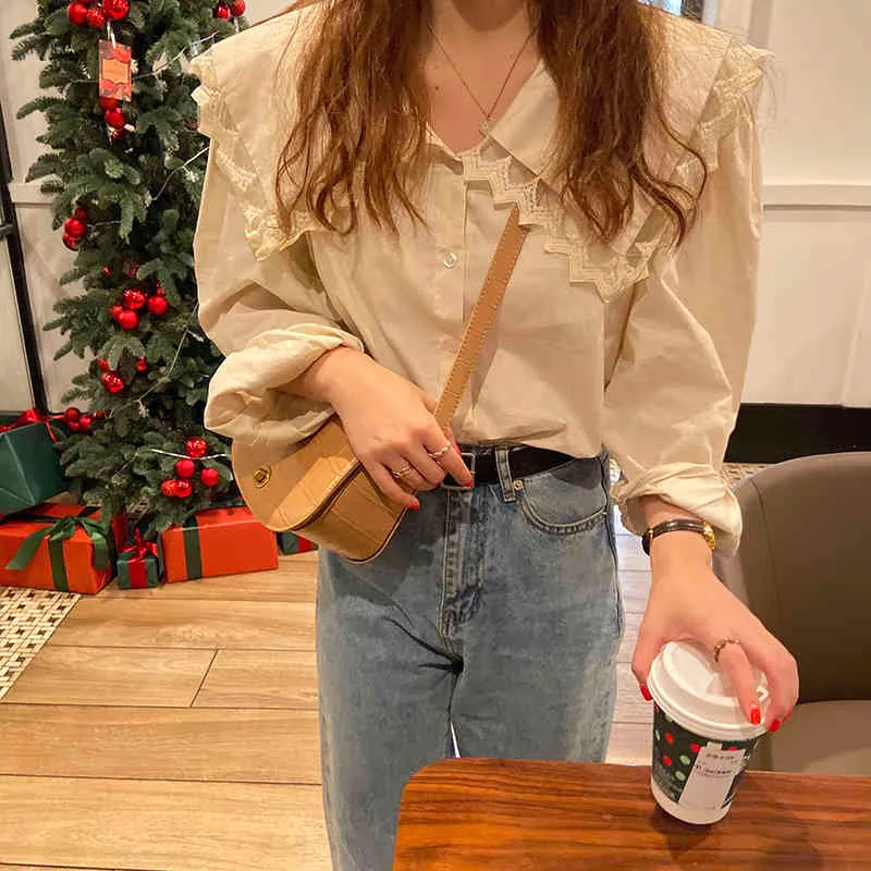 Camicie vintage Camicie casual femminili Colletto alla Peter Pan Office Lady Loose Fashion All Match Streetwear Camicette 210525