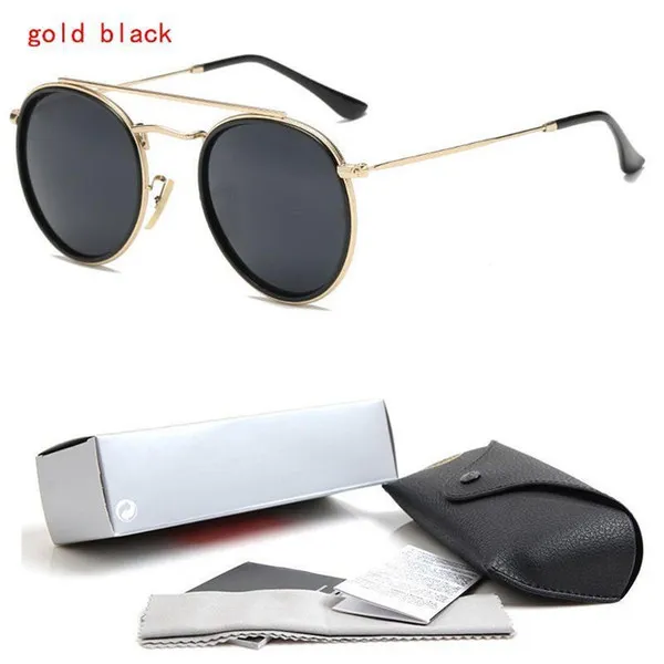 High Quality Round Style Sunglasses Alloy PU frame Mirrored glass lens for Men women double Bridge Retro Eyewear with package246L
