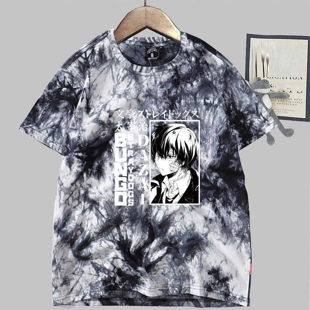 Bungo Stray Dog Anime T-Shirt Kurzarm O-Ausschnitt Tie Dye Uniex Y0809