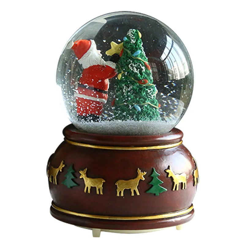 Home Decor Żywicy Rzemiosło Kreatywny Santa Crystal Ball Boże Narodzenie Prezent Muzyka Snowflake Ball Huśtawka