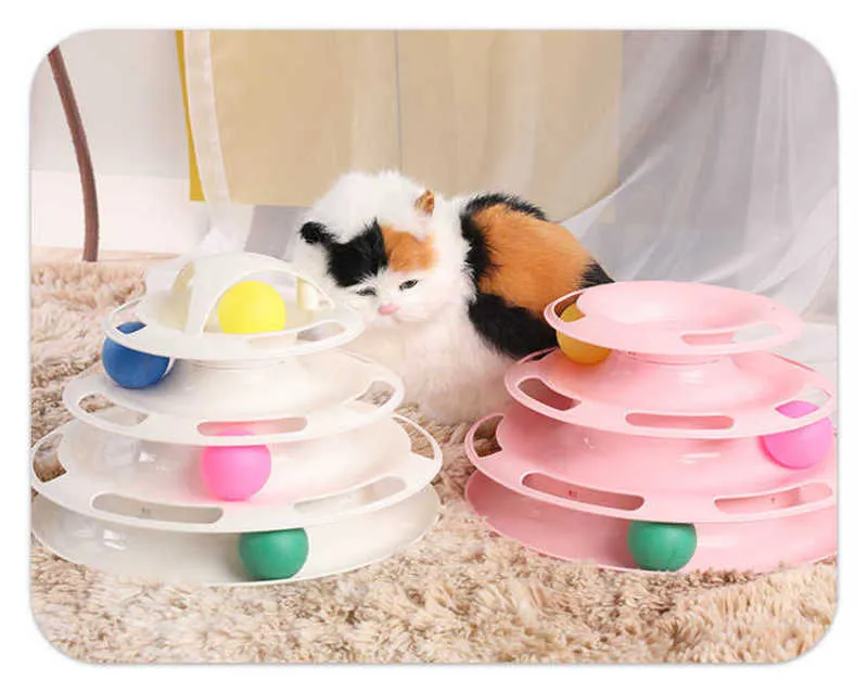 Pet Cat Toy Tower Tracks Disc Cat Intelligence Amusement disk Play Track Cat Toys Ball Training Amusement Plate 210929