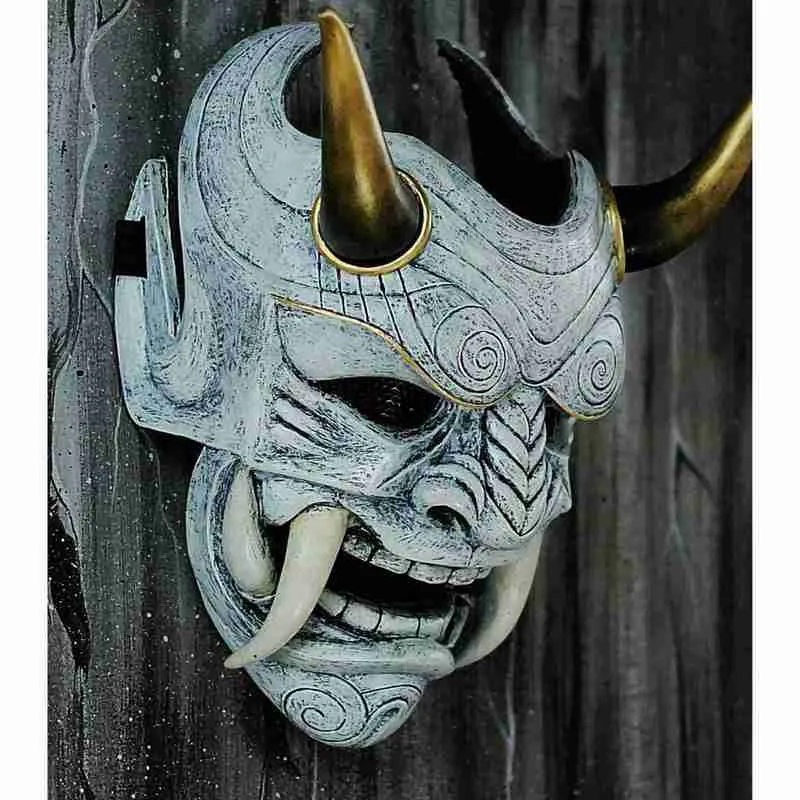 Adulto unisex halloween rosto máscaras japonês hannya demônio oni samurai noh kabuki prajna diabo máscara látex festa máscaras 220303