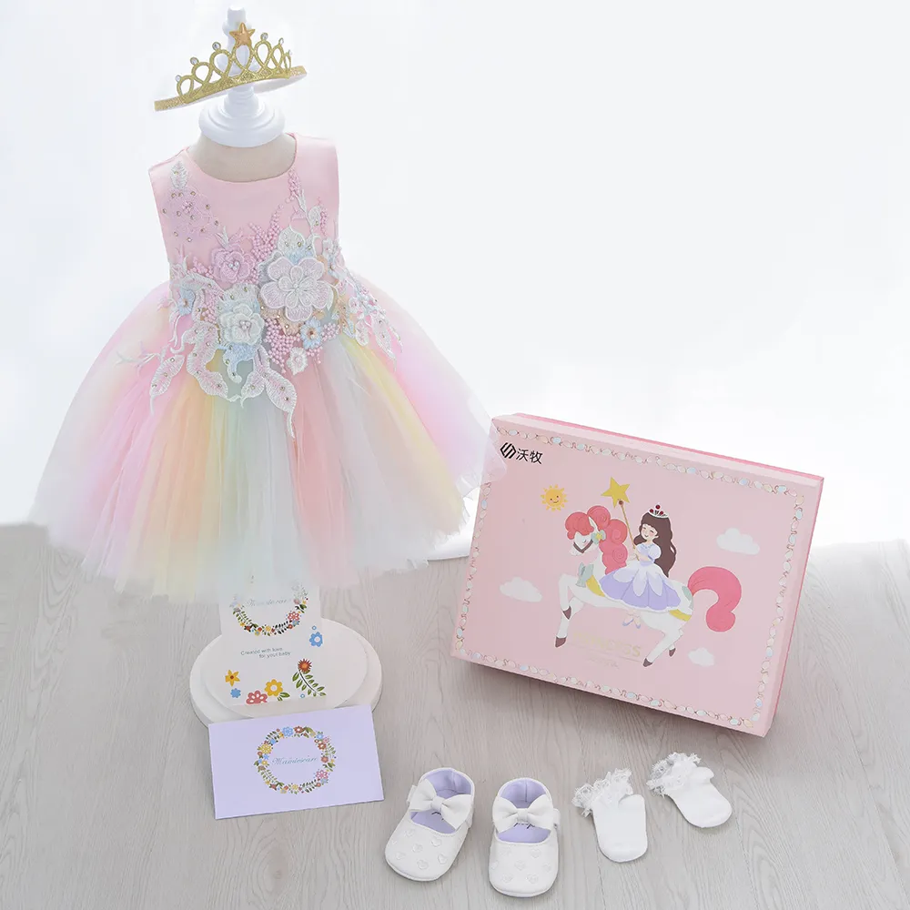 Yoliyolei Coffret Cadeau Enfants Filles Robe Bébé Fille Ensemble 1er Anniversaire Robes De Fête Enfants Princesse Robe Enfant Vêtements Décontractés 210315